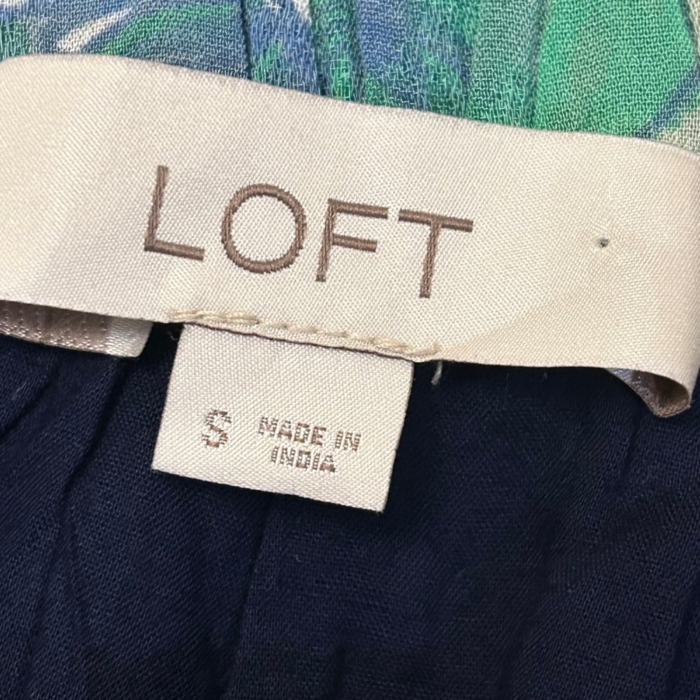 LOFT Navy Blue Floral Off The Shoulder Smocked Waist Mini Dress Size S - Picture 3 of 7